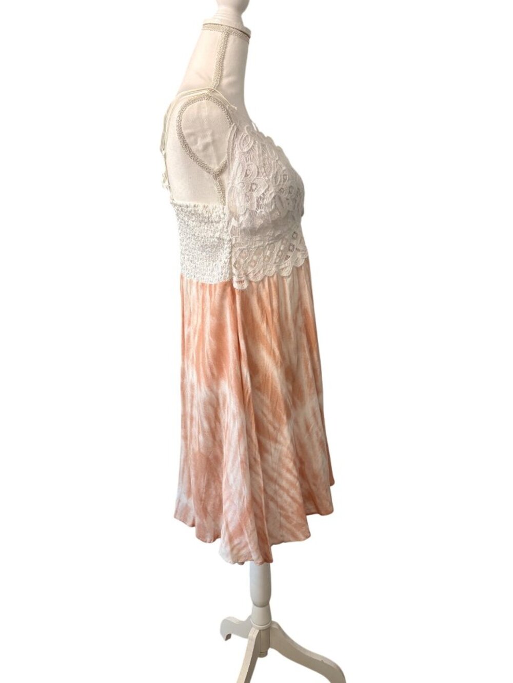 Lace & Tie-Dye Sleeveless White Peach Boho Summer Beach Dress J For Justify 2X - Picture 4 of 12
